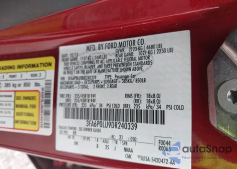 2013 Ford Fusion Se Hybrid z USA, uszkodzony, nr VIN 3FA6P0LU9DR240339